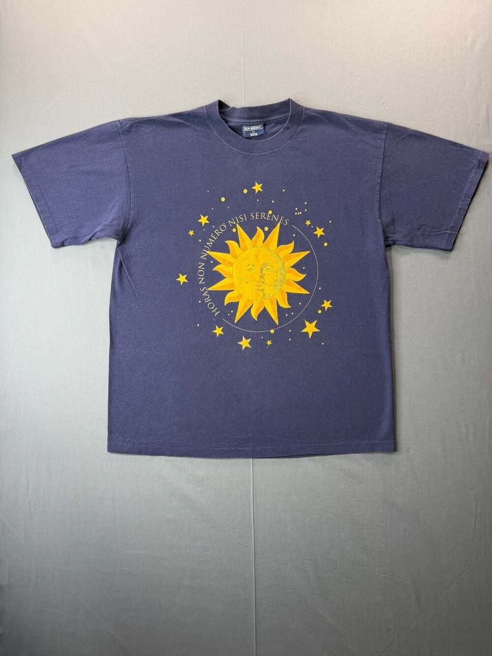 Vintage Celestial Sun Stars Graphic Tee Shirt L Blue Astrology Mystic Boho USA